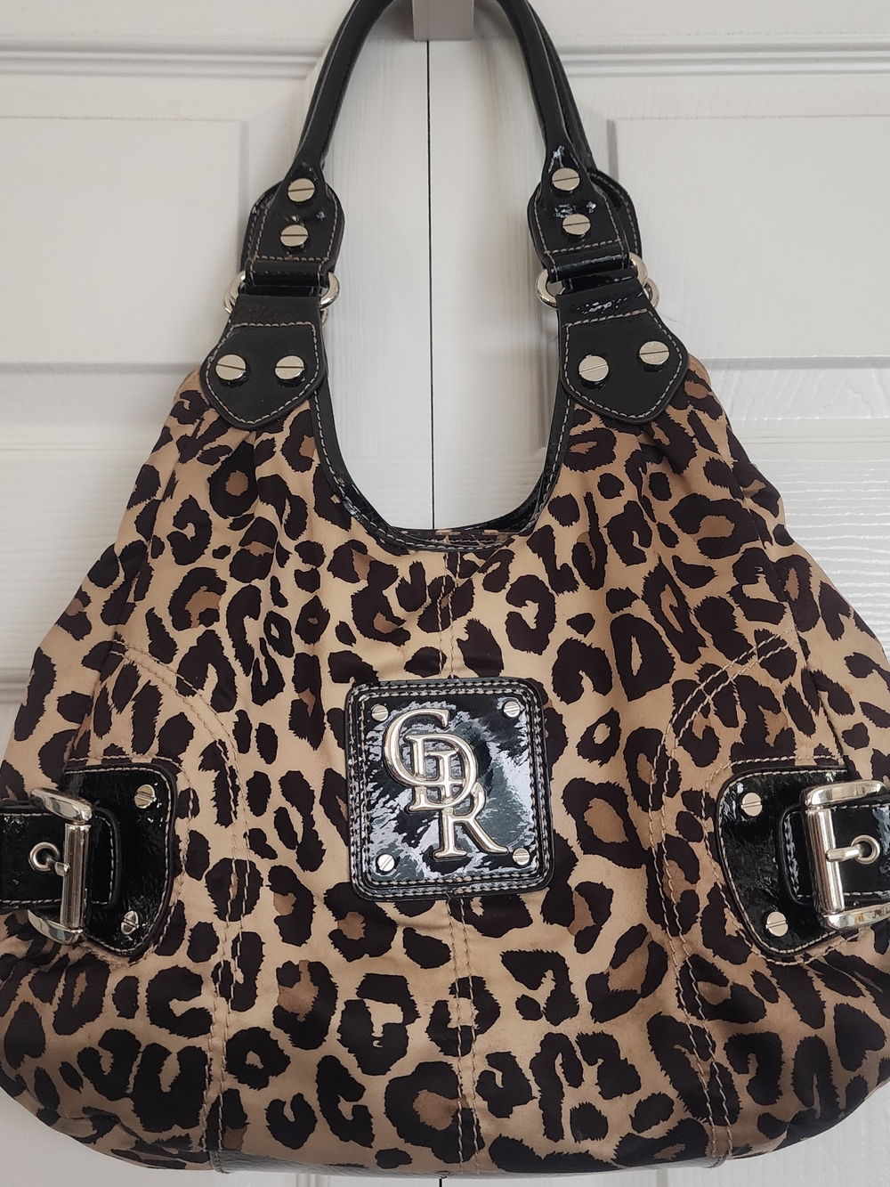 Genna De Rossi Montego Leopard Print Hobo Shoulder Bag Purse, Buckle Details
